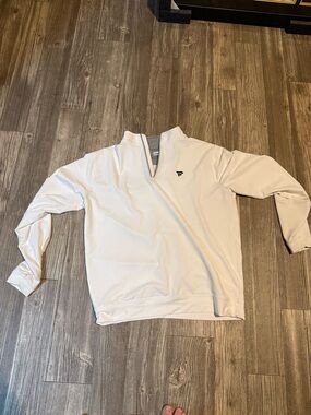 Peter Millar Fanatics Cream 1/4 Zip Pullover with Gray Trim